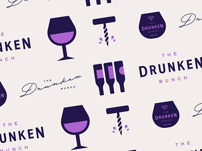 The Drunken Bunch, III bar grapes logo minimal modern purple script wine