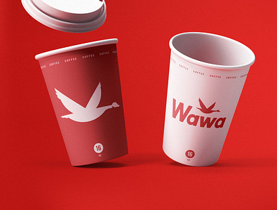 Wawa, II coffee cup design goose label logo packaging red wawa