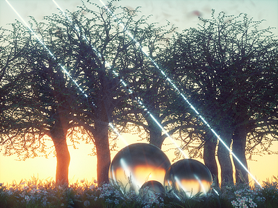 fake plaaastic 3d after effects c4d cgi cinema 4d forest octane octane render photoshop spheres trees x particles