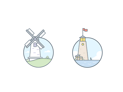 Illustration castle clouds grassland icon illustration ui windmill