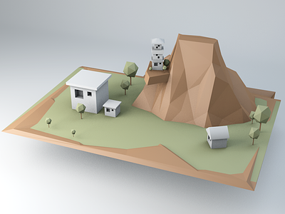 Low Poly Scenery house low mountain poly scenery tree