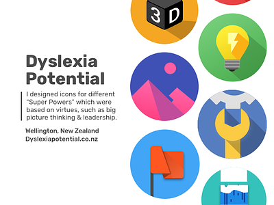 Super power Icons colour creative dyslexia education icons material design powers virtues