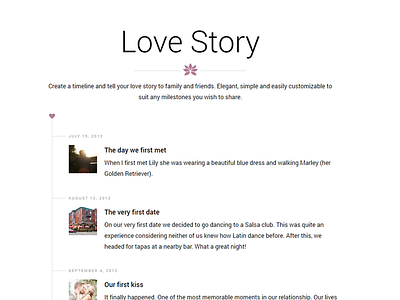 Lily WordPress Wedding Theme - Timeline clean minimal simple timeline wedding white wordpress