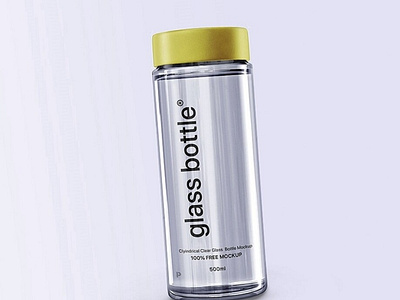 Free Cylindrical Clear Glass Bottle Mockup PSD Template