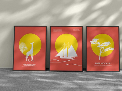 Free Three Vertical Poster Mockup PSD Template