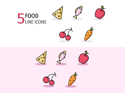 5 food line icons adobe illustratol app apple carrot cheese cherry design fish food graphic design healthy food icon illustration illustrator logo vector