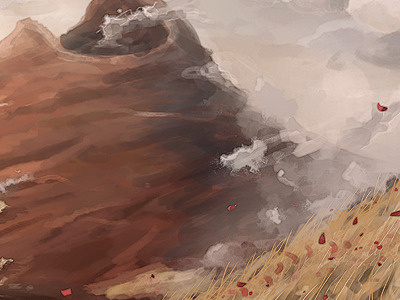 Volcano art clouds digital painting wip