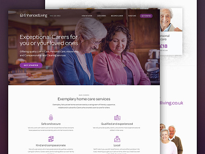 Enhanced Living clean healthcare logo navigation purple typography ui ux webdesign website