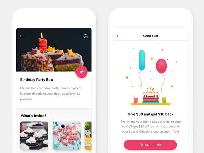 Party Box App: Details and Send Gift Screens android app cake gift ios party