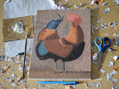 Rooster, studio art cock collage collage art illustration paper paper art paper collage rooster scissors studio