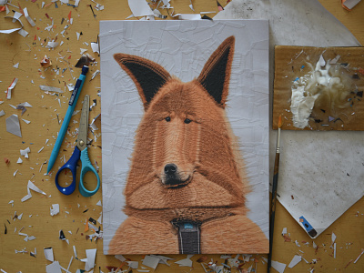 Elfi, studio collage dog paper portrait studio