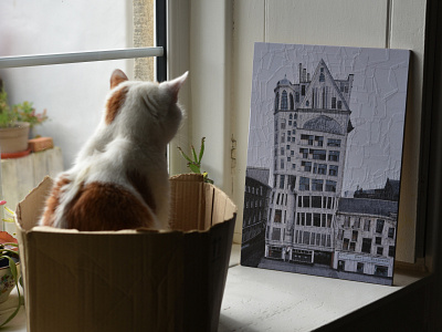 Lion Chambers with Charlie architecture art building cat collage illustration paper