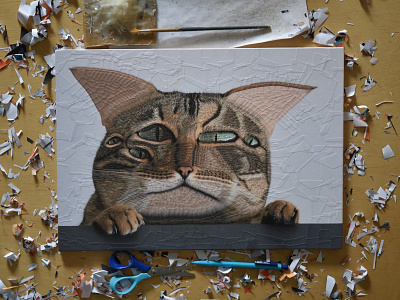 Lyra, studio cat cats collage illustration paper portrait scissors studio