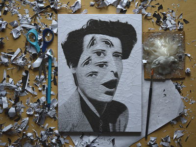 Hannah Arendt, studio collage eyes hanah arendt portrait scissors studio