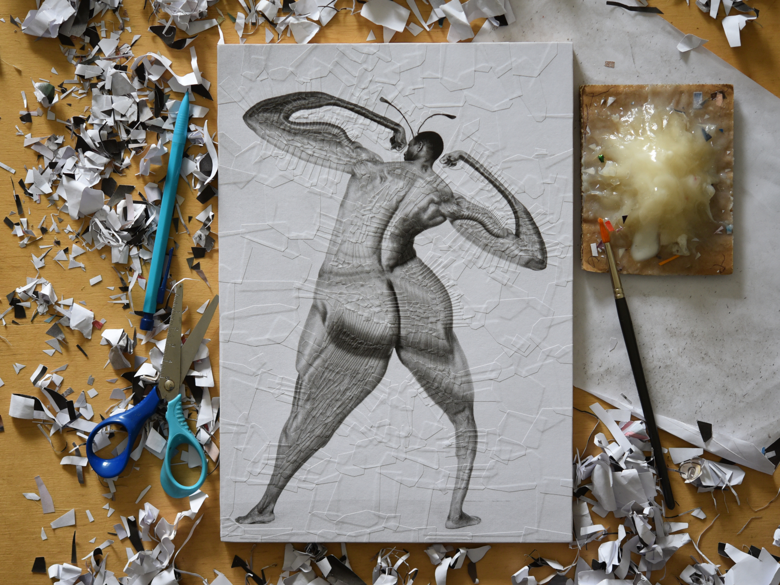 Butterfly after Alonzo Hanagan, studio alonzo hanagan collage illustration naked nude studio