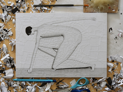 Gerta, studio body collage illustration nudity paper studio