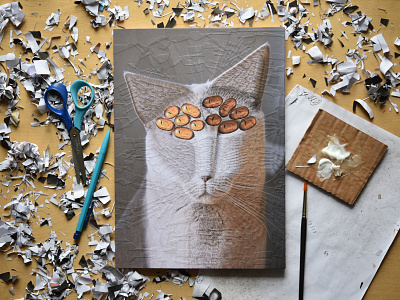 The Unknown Cat, studio animal art cat cats collage illustration paper paper collage portrait studio