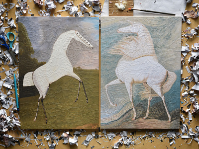 After George Stubbs, After James Ward, studio collage horse horses illustration paper paper collage studio