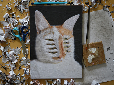 Charlie 37, studio cat cats collage illustration paper studio