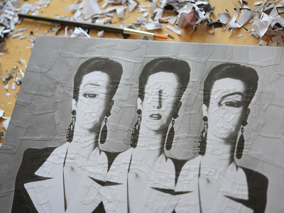 After Scherrer and Hulton, detail collage eyes illustration paper paper collage portrait studio trio triplets