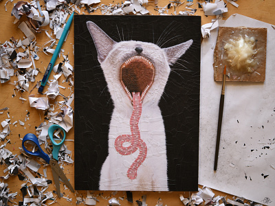 Nibbler, studio animals cat cats collage illustration paper portrait studio teeth