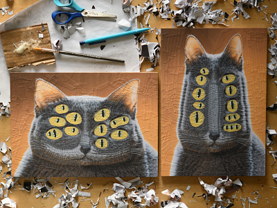 Iris I & II, studio cat cats collage paper portrait studio