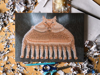 Jimmy, studio cat cats collage illustration legs paper paper collage portrait studio