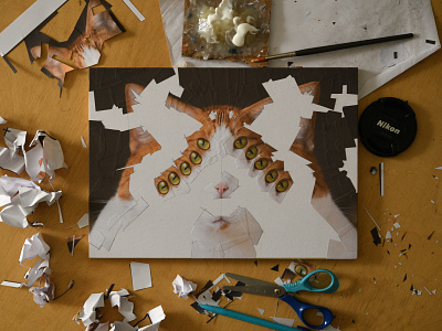 Biscuits, process cat cats collage illustration paper studio