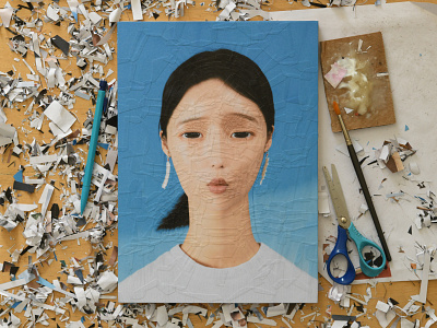 Yuping, studio collage dribbble illustration paper paper collage portrait studio