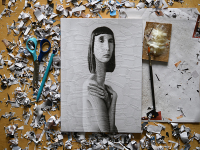 Mia, studio collage dribbble illustration lola dupre paper paper collage portrait