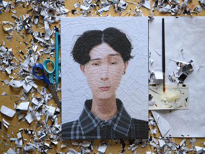 Lin, studio collage illustration paper collage portrait studio