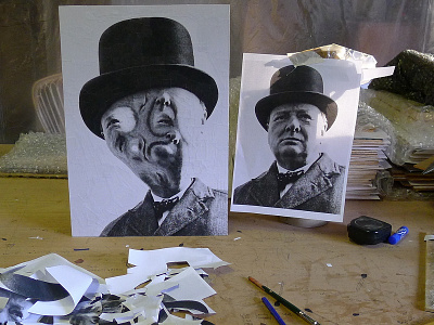 Winston Churchill portrait in studio churchill collage paper portrait winston churchill
