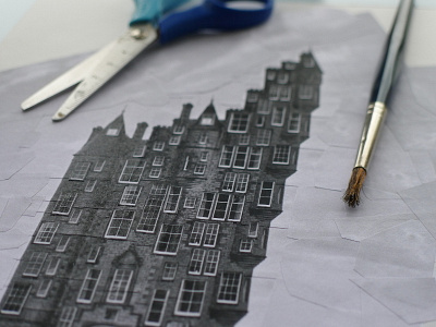 Haunted Castles sketch building collage art paper paper art scissors