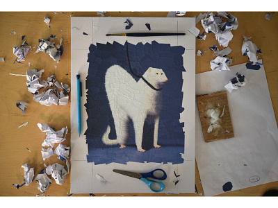Freedom is owning a pet ferret, studio animal art collage collage art ferret illustration paper paper art paper collage pet portrait scissors studio
