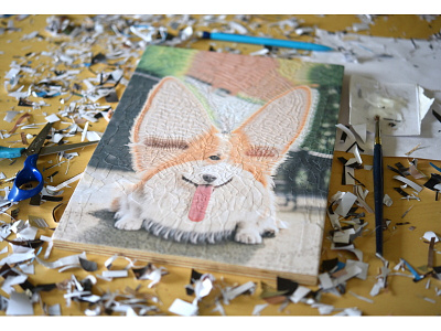 Maxine, studio art collage collage art corgi dogs ears eye illustration paper paper collage portrait scissors studio