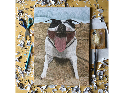 Patch, studio art canine canine portrait collage collage art dog dog portrait dogs illustration paper paper collage portrait scissors studio