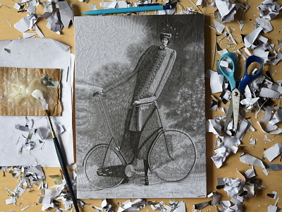 Anonymous cyclist, studio art bicycle bicycles collage collage art cycle cycling illustration paper paper art paper collage scissors studio