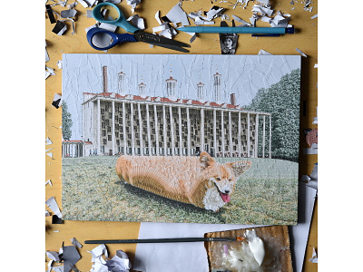 studio, Moogle architecture artist artists building collage corgi corgis dog dogs illustration mount vernon paper paper art portrait washington windows