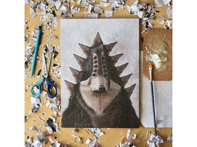 Ben, studio dog dog illustration dog portrait dogs ears illustration paper paper artist paper collage studio