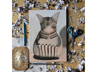 Darwin, studio art cat cats collage collage art illustration legs paper paper art paper collage portrait scissors studio