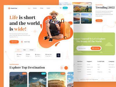 Traveling landing page website adventure agency booking app destination explore flight app homepage hotel app landing page travel travel agency travel app travel booking travel landing page travelling trip uiux vacation website