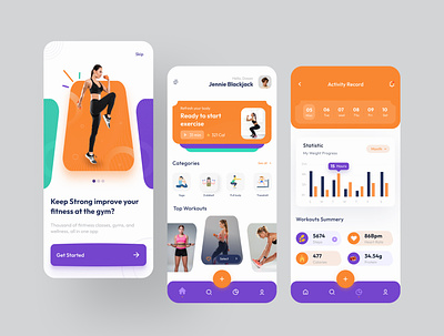 Fitness - Workout App UI activity app clean exercise fitness fitness app gym interface minimal mobile mobile app mobile design stats ui ux workout workout app yoga