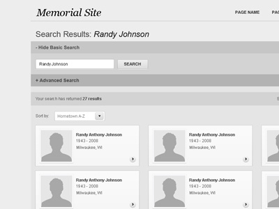 Memorial Website Wireframe - SERP search website wireframe