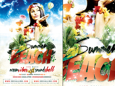 Summer Party Poster Template a4 beach concert festival flyer party photoshop pool poster psd summer template