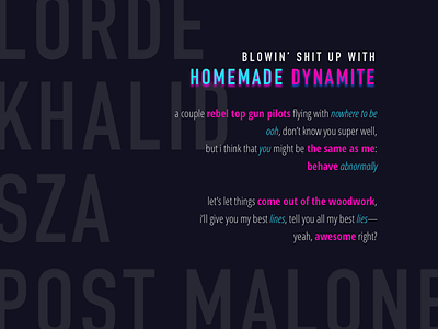 homemade dynamite - lyrics poster concept duotone inspiration lettering lyrics mockup music neon poster typo typography