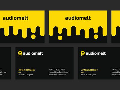 Audiomelt - Business Cards app black branding business card design business cards business cards design card design clean logo melt modern music music logo sound sound logo ui yellow