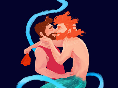 Underwater kiss beard illustration kiss merman redhead sailor