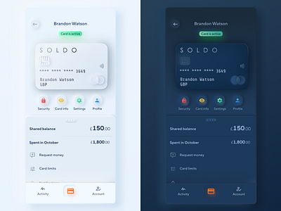 Neumorphism Soldo mobile app cards neumorphism payment app