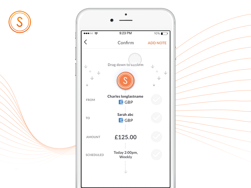 Soldo Drag To Confirm animation confirm drag fintech gif motion payment principle transition ux