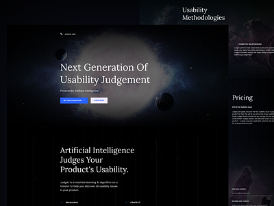 Artificially Intelligent Usability Judgement - JudgeU artificial intelligence branding dark design evaluation judgement typography ui usability web